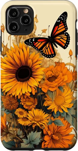 Vista 13 de Vintage Sunflower and Monarch Butterfly Case for iPhone 17