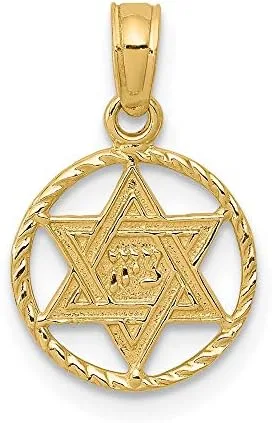 Vista 5 de Colgante de oro amarillo de 14 k con estrella de David en círculo, Metal, No es una piedra preciosa
