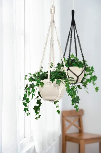 Vista 3 de Colgador de Macramé de 43 Pulgadas Grande para Maceta de 12 Pulgadas + Gancho Colgante (Extra Largo y Grande) Maceta Colgante Grande para Plantas