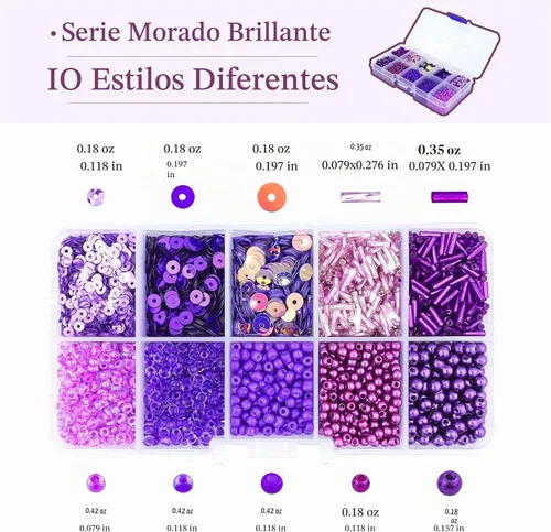 Vista 3 de 1 caja de cuentas mixtas para manualidades, incluyendo perlas de cristal de semilla de corneta, cuentas de lentejuelas semicuponadas
