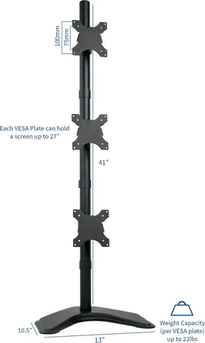 Vista 2 de VIVO Soporte de montaje de escritorio ajustable en altura para monitor LCD vertical triple para 3 pantallas de hasta 27 pulgadas STAND-V003D