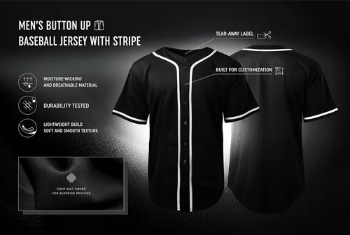 Vista 5 de Hat and Beyond Camiseta de béisbol con botones para hombre, uniformes deportivos de equipo activo