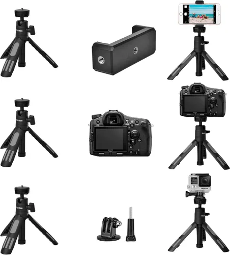Vista 2 de Ruittos Soporte de trípode para teléfono y palo para selfie para iPhone, cámara web, escritorio, Sony, cámara Canon G7x, Go Pro, trípode de viaje