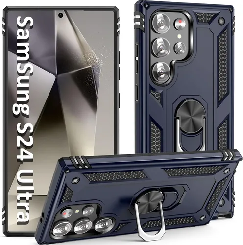 Vista 13 de Funda S24 Plus, S25 Plus, para Samsung S24+/S25+, con anillo de soporte, soporte ajustable, grado militar, protección resistente, a prueba de Azul