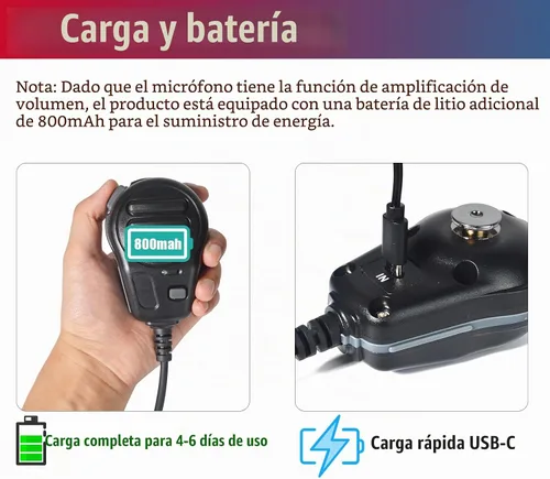 Vista 4 de PTT - Micrófono con cable para la aplicación ZELLO, compatible con iOS y Android con batería de 800 mAh, cable de carga, adaptador tipo C, soporte