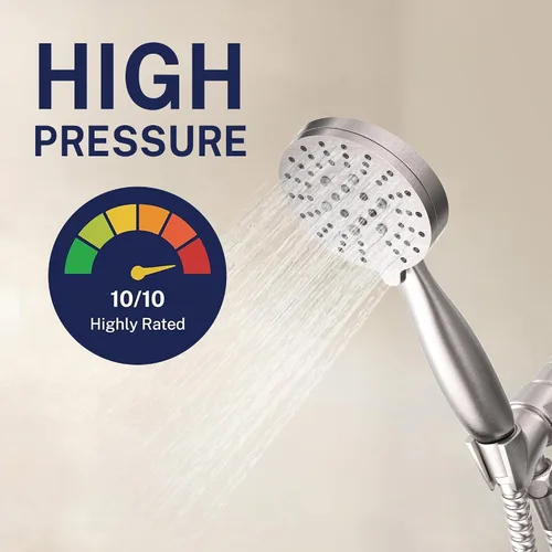 Vista 3 de HammerHead Showers Solid Metal 3-Spray Handheld Shower Head with Long Hose and Holder, High Pressure, Wide/Massage/Mist Sprays, Brushed Nickel, 1.75