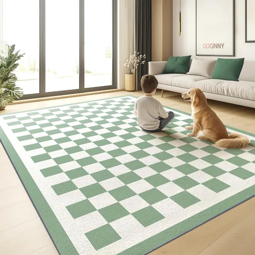 Vista 10 de Alfombra moderna lavable de 5x7 para sala de estar, alfombra grande minimalista artística abstracta en blanco y gris, alfombra de pelo bajo ultra