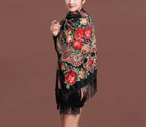 Vista 4 de Bufanda tradicional con borla exótica para mujer, cálida, suave, grande, rectangular, a la moda, bufandas