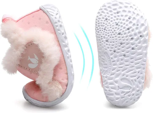 Vista 7 de FEETCITY - Zapatos para bebés, niños y niñas, pantuflas cálidas de vellón, botines para primeros pasos, calcetines cálidos para recién nacidos