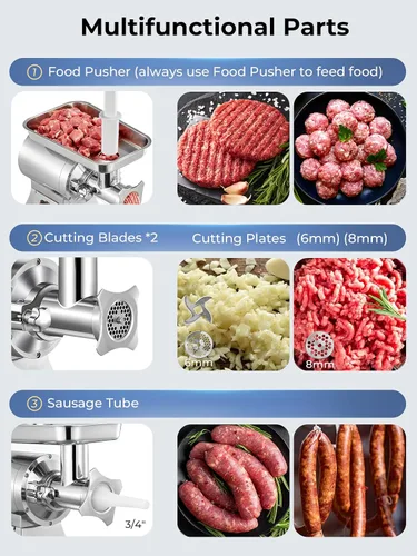 Vista 3 de Picadora de carne comercial, picadora de carne eléctrica 1100W resistente