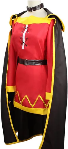 Vista 6 de Smehei Disfraz de cosplay de Megumin Konosuba, traje de megumin, vestido rojo, uniforme completo con sombrero para mujer