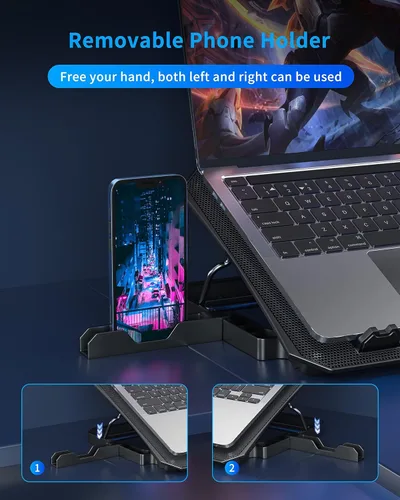 Vista 5 de AICHESON Almohadilla de enfriamiento para laptop de 12 a 15.6 pulgadas, 6 ventiladores más fríos con luces azules, soporte de enfriamiento