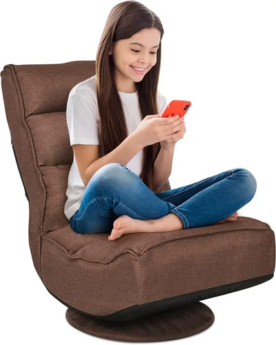 Vista 13 de FANTASK Silla de suelo giratoria de 360 grados, sofá plegable con 5 posiciones ajustables y respaldo, silla de descanso perezosa para relajarse Negro