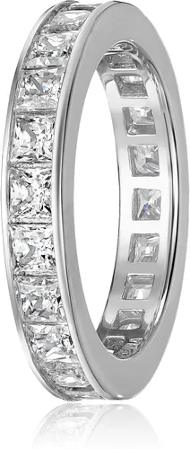 Vista 2 de Tienda Essentials Platinum-Plated Sterling Silver Infinite Elements Cubic Zirconia Channel Princess-Cut All-Around Band Ring