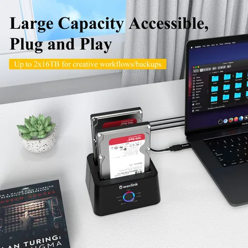 Vista 4 de WAVLINK Estación de acoplamiento de disco duro externo USB 3.0 y USB C a SATA de doble bahía para HDD/SSD de 2.5/3.5 pulgadas con UASP (6Gbps)