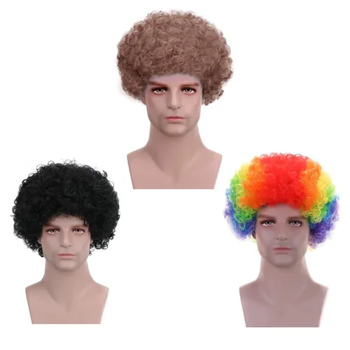 Vista 2 de Peluca de payaso sintético afro esponjosa de 3 piezas para hombres y mujeres, cosplay, fiesta de anime, Navidad, Halloween, pelucas divertidas