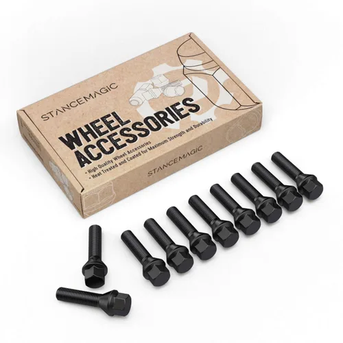 Vista 9 de 10 piezas de birlos plateados de 12 x 1.5 (longitud de vástago de 26 mm, base cónica) de longitud OEM - Compatibles con BMW 128i 135i 318i 320i 325i