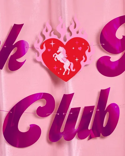 Vista 4 de xo, Fetti Cartel Pink Pony Club – Lámina rosa 5 pies Decoraciones de despedida de soltera, cartel de fiesta de cumpleaños, fondo de cumpleaños