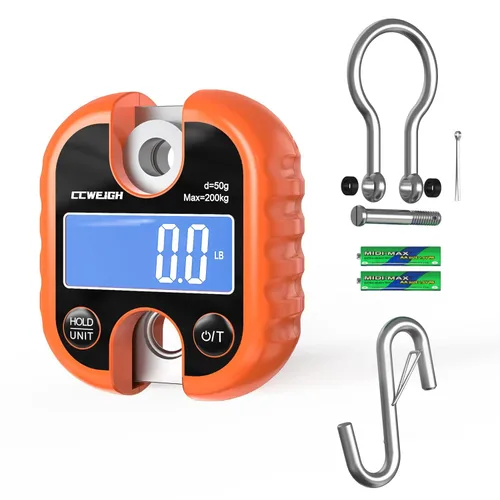 Vista 6 de 440 libras/200 kg Escala de grúa digital - Escala compacta LCD portátil para colgar para garaje, granja, caza, pesca y más (200 kg/Negro)