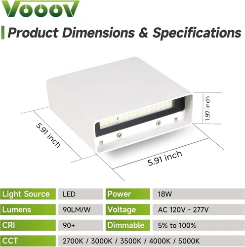 Vista 7 de Blanco arriba y abajo moderno de aluminio interior al aire libre LED
