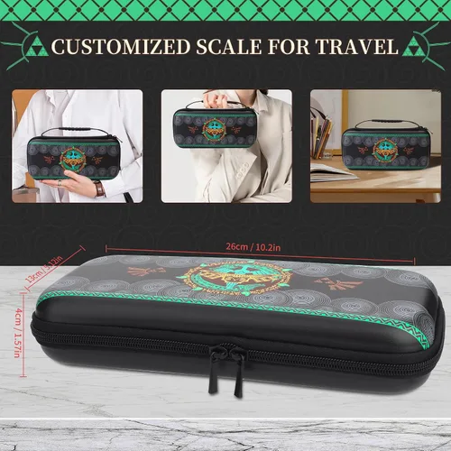 Vista 7 de HYPERCASE Carrying Case Compatible with Nintendo Switch OLED of Zelda, Black Travel Case with Waterproof Protective Cover, Glass Screen Protector, 2