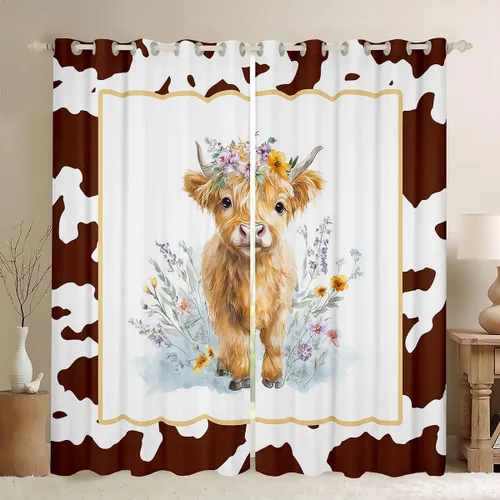 Vista 15 de Castle Fairy Daisy Florals Curtains for Living Room,Cartoon Wildflowers Window Drapes Bedroom Blackout,Retro Country Style Window Treatment Grommet