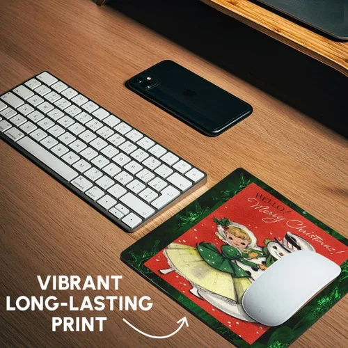 Vista 6 de 3dRose LLC 8 x 8 x 0.25 inches mouse pad chamarra de niña en verde con muñeco de nieve y luces verdes en el árbol fondo (mp _ 172766 _ 1)