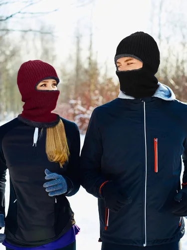 Vista 2 de 2 máscaras faciales de invierno para esquí, pasamontañas de punto cálido para hombres y mujeres, forro polar resistente al viento para deportes al