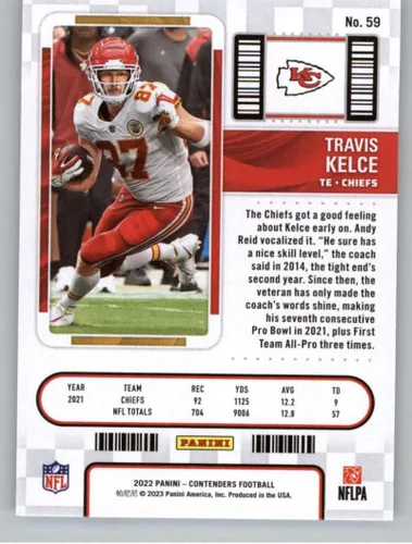Vista 2 de Panini Contenders - Boleto de temporada 2022 # 59 Travis Kelce Kansas City Chiefs NFL Fútbol Trading Card