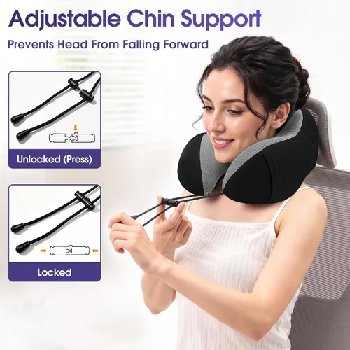 Vista 5 de CloudBliss Almohada de viaje de espuma viscoelástica de alta calidad, almohada cervical cómoda y de apoyo, almohadas cervicales para viajar