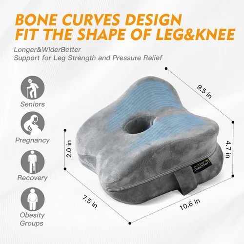 Vista 3 de Almohada de rodilla para dormir de lado con funda de terciopelo suave, correa fija para moverse, agujero central transpirable, almohada de espuma