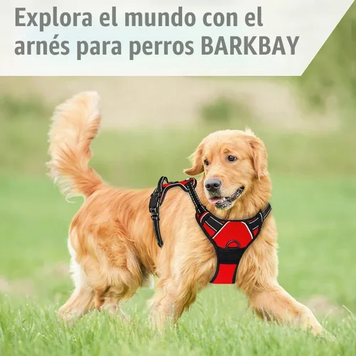 Vista 8 de BARKBAY arnés para perro sin tirones con clip frontal, resistente y reflectante, asa de control fácil para paseos de perros grandes (rojo, L)