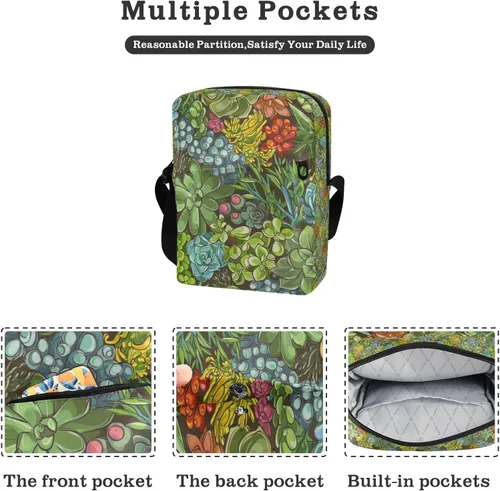 Vista 2 de Sinestour Bolsa de mensajero para plantas suculentas para mujeres y hombres, bolsa de hombro cruzada para teléfono celular, mini bolsa de mensajero