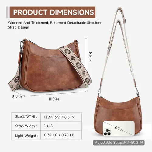 Vista 6 de APHISON Bolso cruzado de cuero moderno con correa ajustable, bolso de hombro para mujer