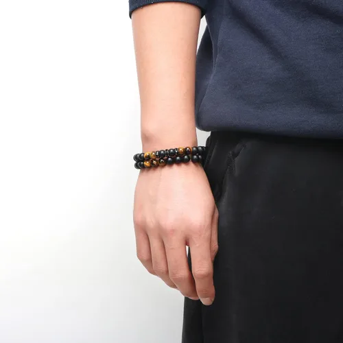 Vista 4 de JoycuFF Pulsera de ojo de tigre para hombre, regalo de aniversario, cumpleaños, día del padre, regalo de Navidad para novio, papá, hijo, esposo