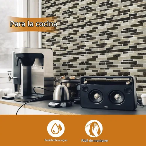 Vista 2 de WOWSTAR Azulejos Autoadhesivos de 10 Hojas para Salpicadero de Pared de Cocina, Azulejos Adhesivos para Cocina (12"x12", Canela)
