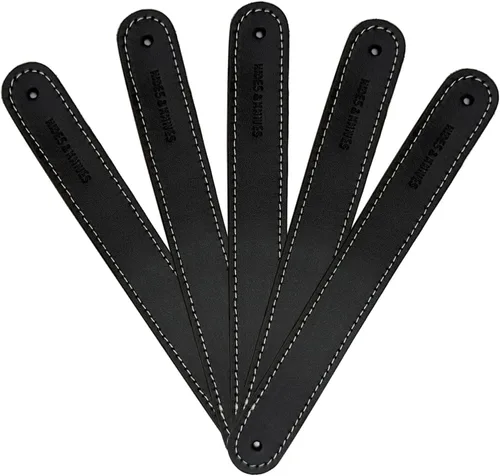 Vista 10 de Hides & Knives Tiradores de cuero para cajones en color negro liso, hechos a mano, seguros para niños, aspecto elegante, longitud flexible