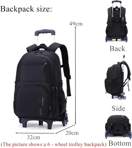 Vista 2 de EKUIZAI Bolsas de carretilla de color sólido Mochila para niños de escuela secundaria, escuela primaria, mochila rodante al aire libre, Gris