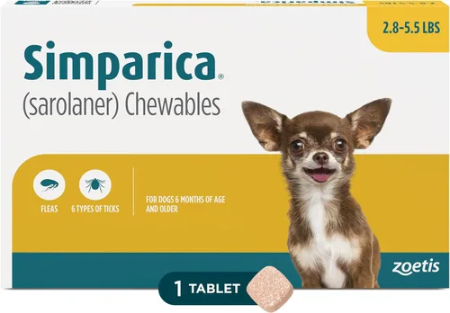 Vista 18 de Simparica (sarolaner) Masticables para perros, 120 mg/tab, 88.1-132 libras (marrón), 6 tabletas