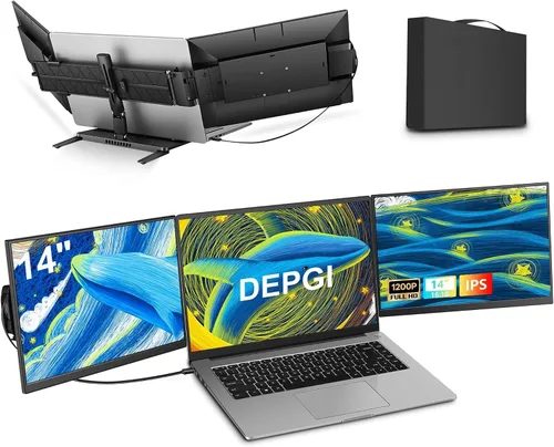 Vista 9 de DEPGI Extensor de pantalla triple para portátil de 14 pulgadas, extensor de pantalla de computadora portátil, monitor extendido FHD IPS de 3 x 14