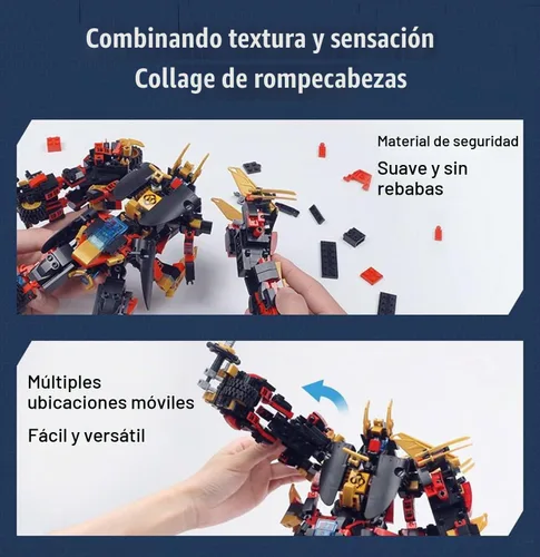 Vista 5 de QLT QIAOLETONG Juego de construcción de robot Mecha transformador 12 en 1, kit de construcción de modelo Mech, 542 piezas compatibles con Lego Ninja