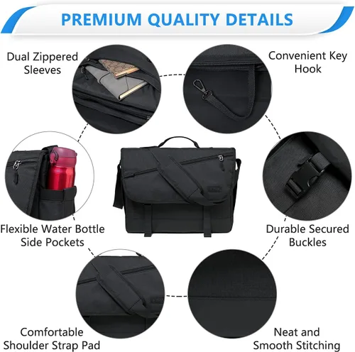 Vista 6 de VASCHY Bolsa de mensajero para hombre, bolso cruzado de moda para laptop, bolsa lateral para hombres y mujeres para el trabajo, negocios