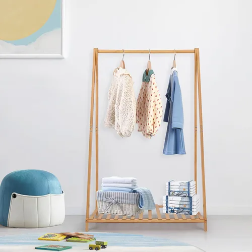 Vista 2 de Jotsport Perchero Pequeño para Ropa Infantil, Almacenamiento de Disfraces para Sala de Juegos, Dormitorio de Niños Pequeños, Perchero de Bambú