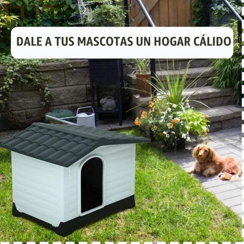 Vista 7 de Casa de plástico resistente al agua para perros medianos, casa para perros para interiores y exteriores, refugio para cachorros con rejillas