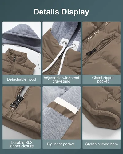 Vista 111 de CREATMO US Chaleco cálido para mujer, chaleco grueso acolchado sin mangas con capucha desmontable