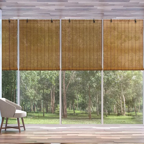 Vista 4 de Persianas enrollables de madera para ventana, diseño interior de bambú, para filtrar la luz, fácil instalación, patrón 6