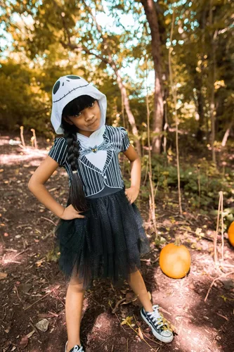 Vista 4 de Disney Nightmare Before Christmas Jack Skellington - Vestido de cosplay para niñas pequeñas a grandes