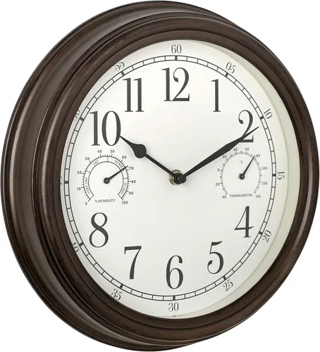 Vista 3 de Westclox Reloj de pared para interiores y exteriores con medidores de temperatura y humedad, resistente a la intemperie, precisión de cuarzo Bronce