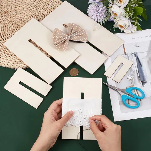 Vista 3 de BENECREAT 5 plantillas para hacer lazos, tableros de madera para coser manualidades, herramienta de costura para hacer cintas, cabello y regalos
