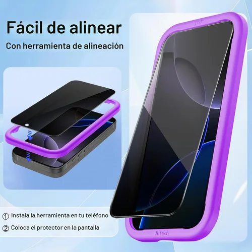 Vista 6 de Juvraixo protector de pantalla de privacidad para iPhone 16 Plus de 6.7 pulgadas, vidrio templado, 28°, antiespía, protección privada contra la luz